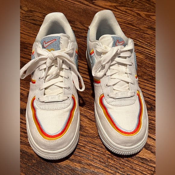 Nike Air Force 1 low top w embroidery and denim swoosh size 7 - Picture 8 of 15